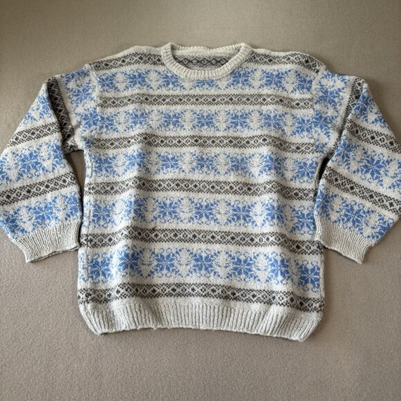 Unbranded Other - Handmade Knit VTG Fair Isle Wool Blend Nordic Ski Sweater Grey Blue S/M Outdoors
